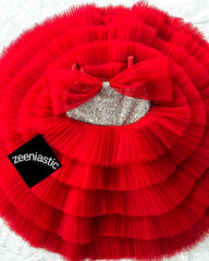 Beautiful Fancy net frock for baby girls in red color from 1 to 10years