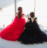 black/red Tutu 1st Birthday Dress, Prom Ball Gown, Flower Girl Dress With Tail
