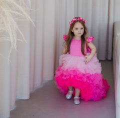hot pink Puffy Multilayered dress