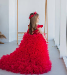 black/red Tutu 1st Birthday Dress, Prom Ball Gown, Flower Girl Dress With Tail