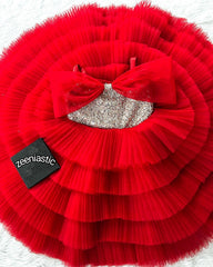 Beautiful Fancy net frock for baby girls in red color from 1 to 10years