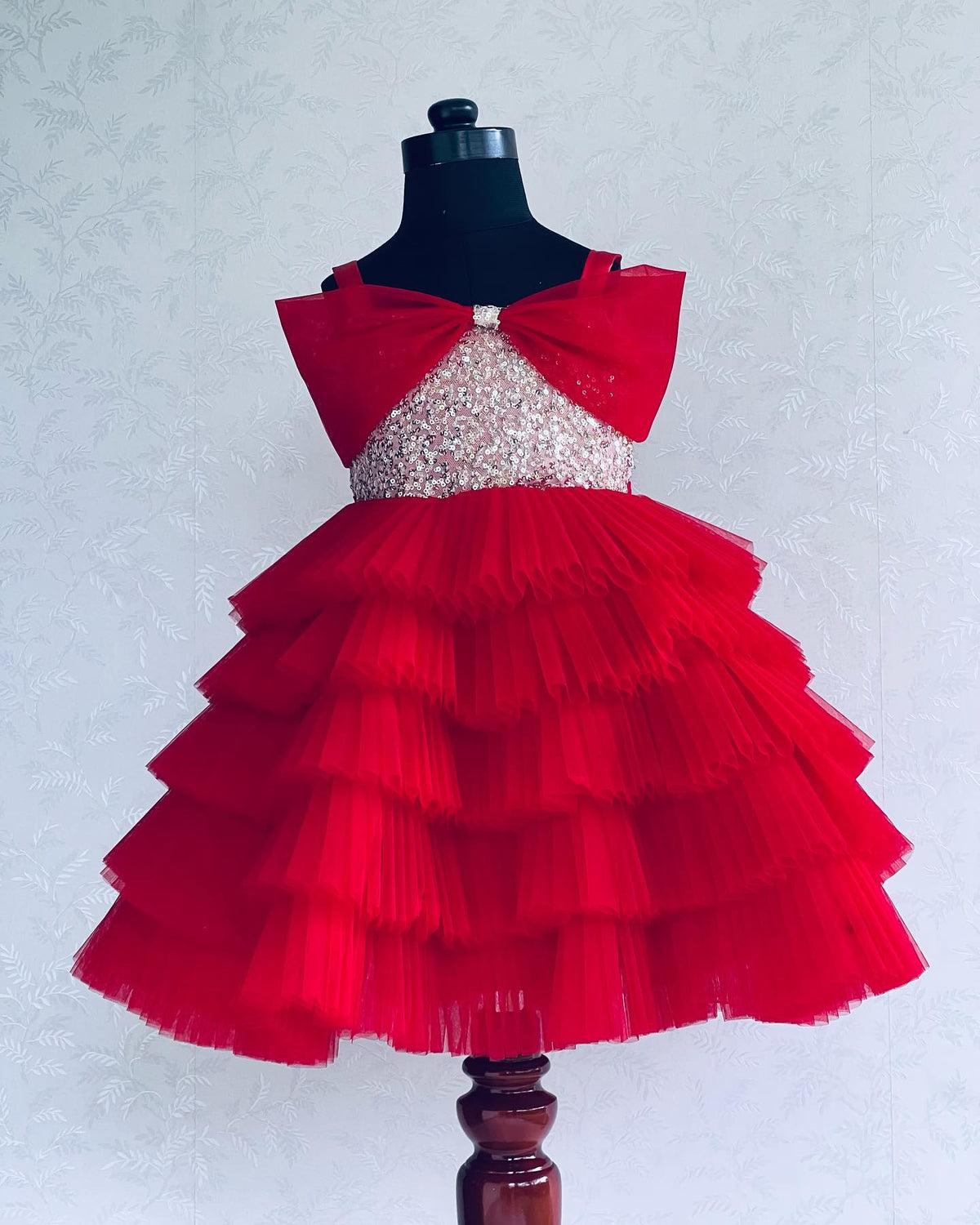 Beautiful Fancy net frock for baby girls in red color from 1 to 10years