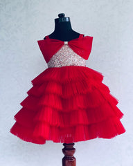 Beautiful Fancy net frock for baby girls in red color from 1 to 10years